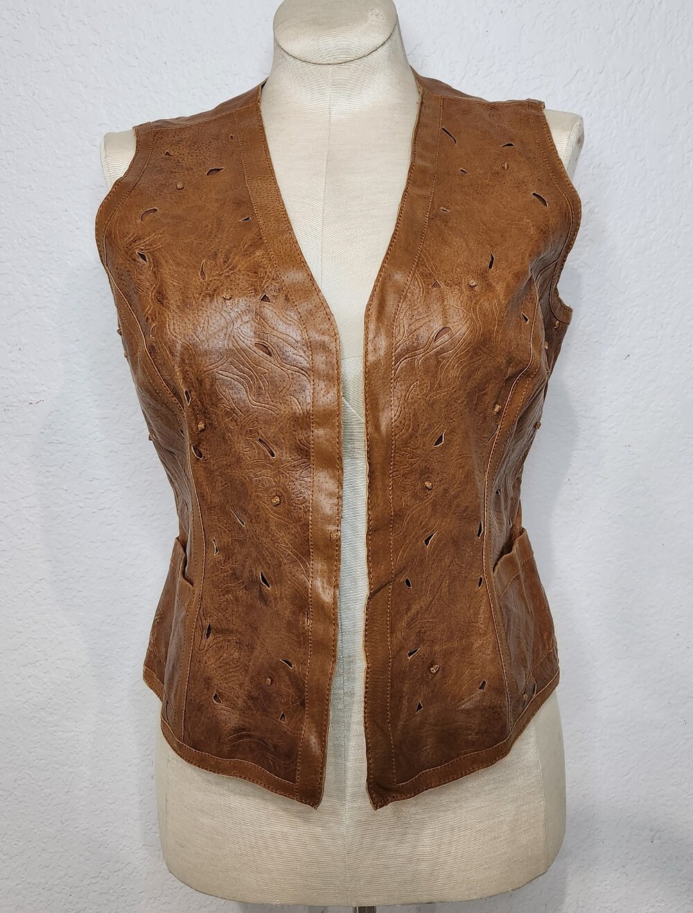 Coldwater Creek Women's Tan Brown Leather Sleeveless Vest